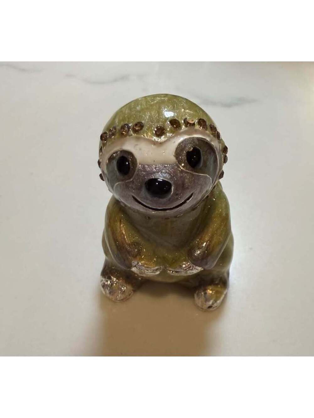 Enamel Sloth Trinket Box with Rhinestones